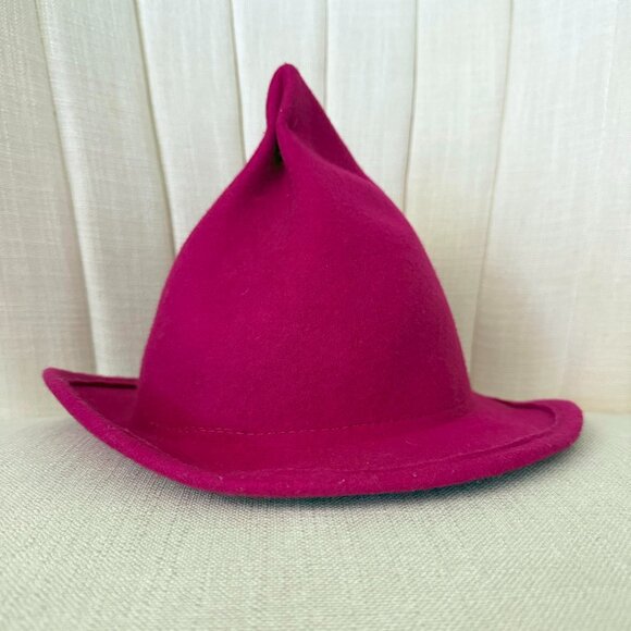 100% wool felt WITCH pointed hat raspberry rose red cap Halloween French Wizard - Picture 6 of 7